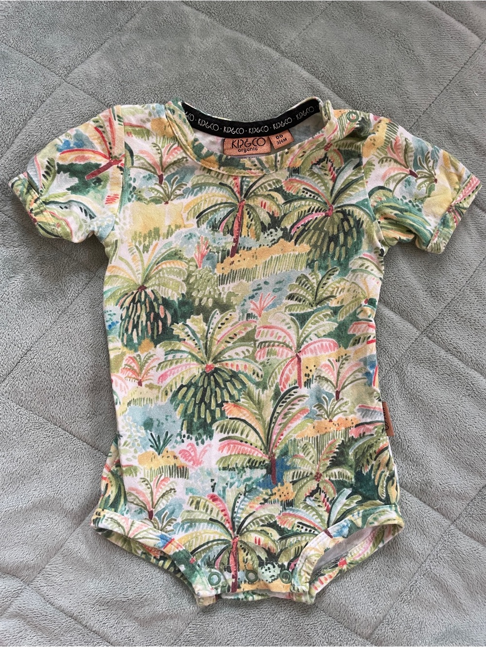 Kip & Co Short Sleeve Palm-Print Baby Bodysuit in Multi Green